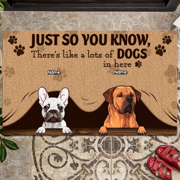Just So You Know There's Like A Lot Of Dogs In Here, Peeking From Curtain, Personalized Dog Breeds Doormat