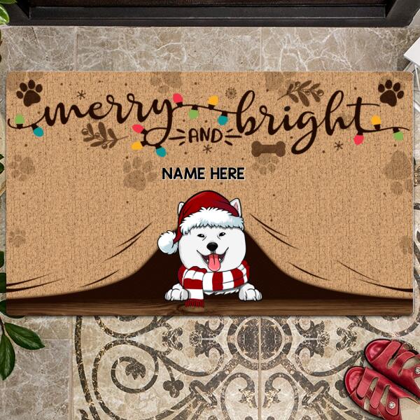 Merry And Bright, Christmas Dog With Light Color, Personalized Dog Lovers Christmas Doormat