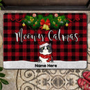 Merry Catmas, Dark Red & Black Plaid With Snow, Personalized Cat Lovers Christmas Doormat