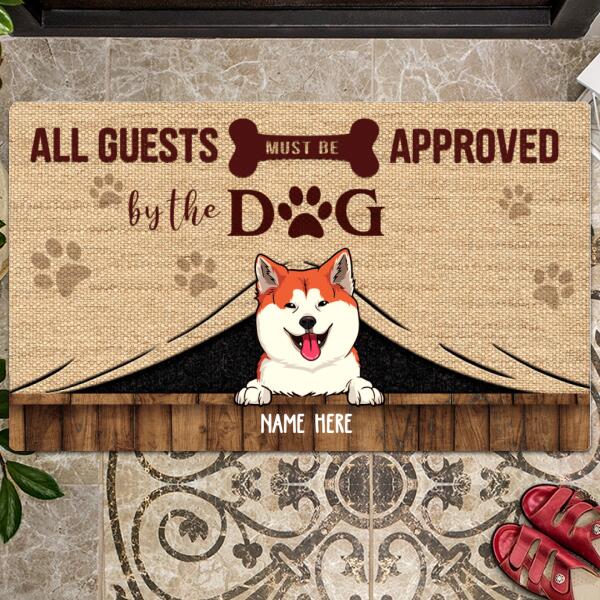 All Guests Must Be Approved By The Dogs, Yellow Canvas Background, Personalized Dog Breeds Doormat