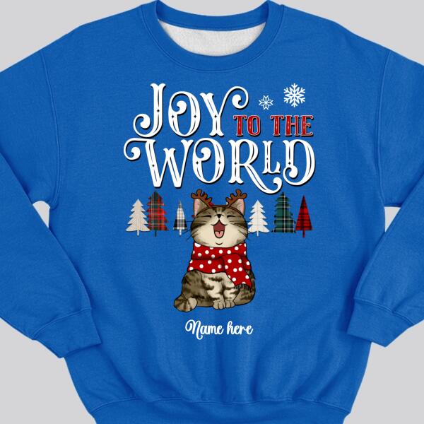 Joy To The World, Plaid Colors Pine Tree, Personalized Christmas Cat Breeds Sweatshirt