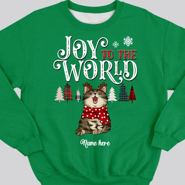 Joy To The World, Plaid Colors Pine Tree, Personalized Christmas Cat Breeds Sweatshirt