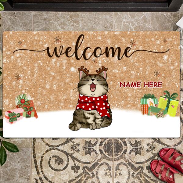 Welcome, Snowflake Doormat, Personalized Cat Breeds Doormat, Gifts For Cat Lovers, Christmas Home Decor