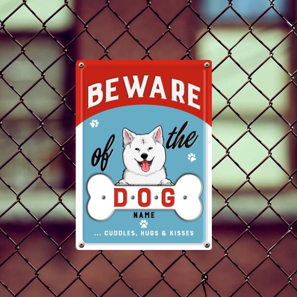 Beware Of The Dog, Dog Bone, Personalized Dog Breed Metal Sign, Metal Sign For Dog Lovers