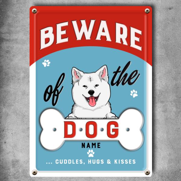 Beware Of The Dog, Dog Bone, Personalized Dog Breed Metal Sign, Metal Sign For Dog Lovers