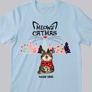 Meowy Catmas - Christmas Cat With Pine Trees - Personalized Cat Christmas T-shirt