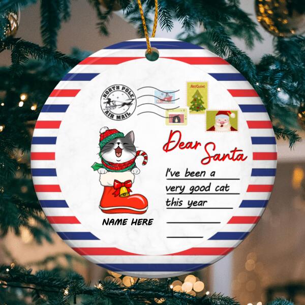 Dear Santa, Cats Envelope Circle Ceramic Ornament, Personalized Decorative Christmas Ornament