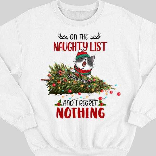 On The Naughty List And We Regret Nothing, Christmas Tree And Naughty Cats, Personalized Cat Breeds Sweatshirt