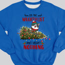 On The Naughty List And We Regret Nothing, Christmas Tree And Naughty Cats, Personalized Cat Breeds Sweatshirt