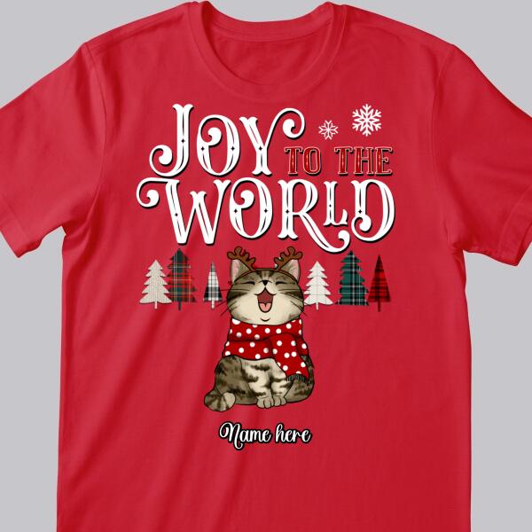 Joy To The World, Snow & Plaid Christmas Trees, Personalized Cat Breeds T-shirt, Xmas Gifts For Cat Lovers