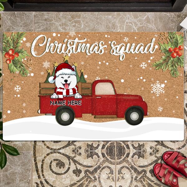 Christmas Squad, Christmas Tree & Red Truck, Personalized Christmas Dog Breeds Doormat, Xmas Home Decor