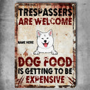 Trespassers Are Welcome Dog Food Is Getting To Be Expensive, Funny Warning Sign, Personalized Dog Breeds Metal Sign