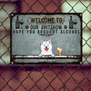 Welcome To Our Shitshow Hope You Brought Alcohol, Dog & Beverage Sign, Personalized Dog Breeds Metal Sign