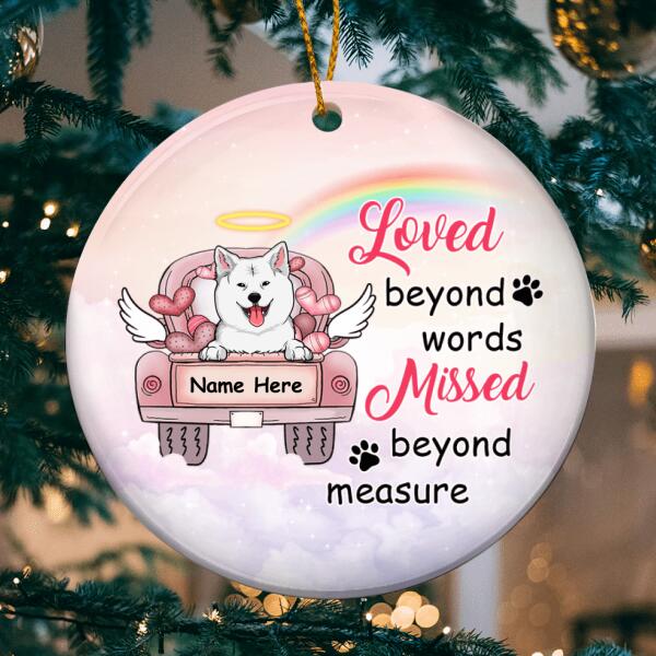 Loved Beyond Words Missed Beyond Measure, Dog On The Lovely Car With Hearts, Personalized Dog Christmas Ornament