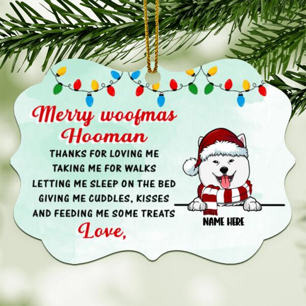 Merry Woofmas Hooman, Meaningful Quote Aluminium Ornate Ornament, Personalized Christmas Dog Breed Ornament