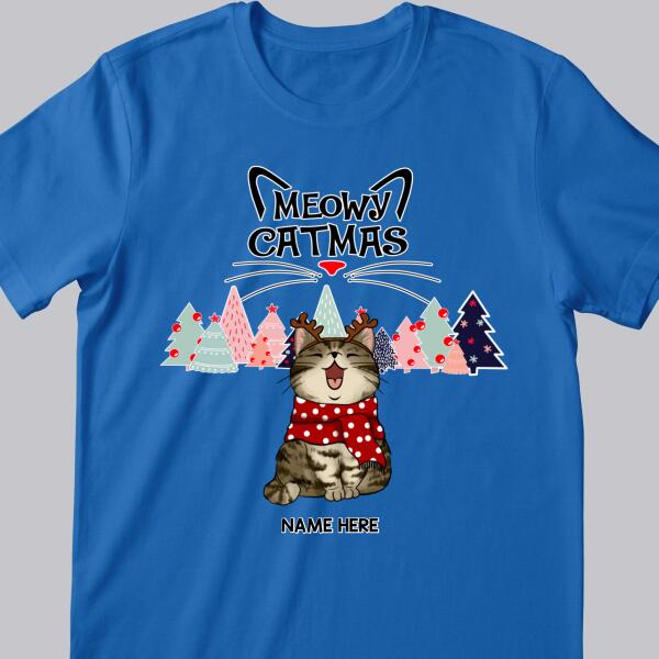 Meowy Catmas, Colorful Christmas Trees, Personalized Cat Christmas T-shirt, Gift For Cat Lovers