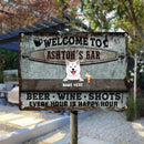Welcome To My Bar Every Hour Is Happy, Beer Wine Shots Sign, Personalized Dog Breeds Metal Sign, Bar Decor