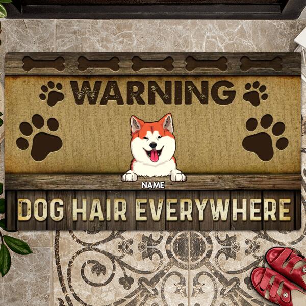 Warning Dog Hair Everywhere, Pawprints & Dog Bones Doormat, Personalized Dog Breeds Doormat