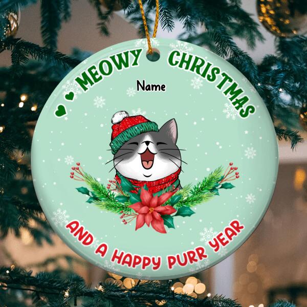 Meowy Christmas And Happy Purr Year, Mint Color Background, Personalized Cat Lovers Decorative Christmas Ornament
