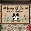 Home Of The World's Cutest Cats, Cat & Flower Doormat, Personalized Cat Breeds Doormat, Cute Home Decor