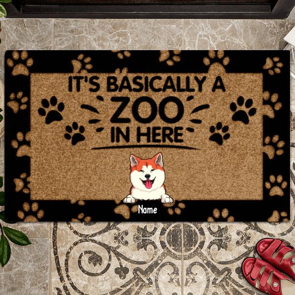 It's Basically A Zoo In Here, Pawprints Doormat, Personalized Dog Breeds Doormat, Gifts For Dog Lovers