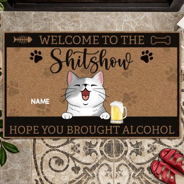 Welcome To The Shitshow Hope You Brought Alcohol, Cat & Beverage, Personalized Cat Breeds Doormat, Funny Home Decor