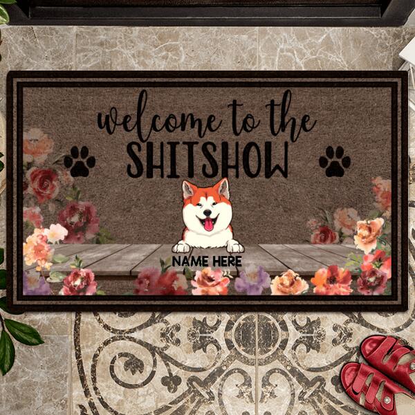 Welcome To Shitshow, Colorful Flowers Background, Personalized Dog Lovers Doormat