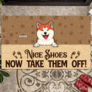 Nice Shoes, Now Take Them Off, Paws On The Brown & Yellow Background, Personalized Dog Breeds Doormat, Funny Gifts For Dog Lovers