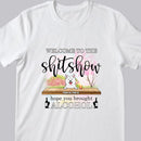 Welcome To Shitshow, Hope You Brought Alcohol, Pink Flowers And Pink Tree Background, Personalized Dog Lovers T-shirt