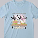 Welcome To Shitshow, Hope You Brought Alcohol, Pink Flowers And Pink Tree Background, Personalized Dog Lovers T-shirt