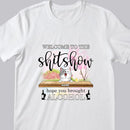 Welcome To Shitshow, Hope You Brought Alcohol, Pink Flowers And Pink Tree Background, Personalized Cat Lovers T-shirt