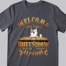 Welcome To Shitshow, Hope You Brought Alcohol, Art Letters Background, Personalized Cat Lovers T-shirt