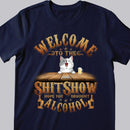 Welcome To Shitshow, Hope You Brought Alcohol, Art Letters Background, Personalized Cat Lovers T-shirt