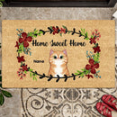 Home Sweet Home, Flower Wreath Doormat, Personalized Cat Breeds Doormat, Gifts For Cat Lover, Home Decor