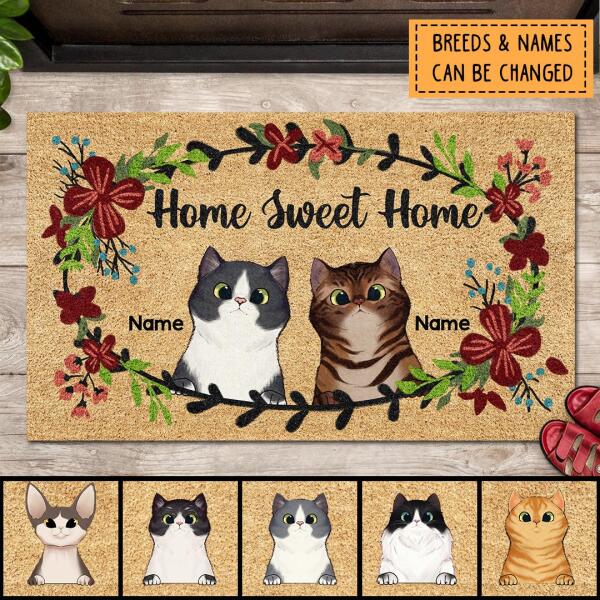 Home Sweet Home, Flower Wreath Doormat, Personalized Cat Breeds Doormat, Gifts For Cat Lover, Home Decor