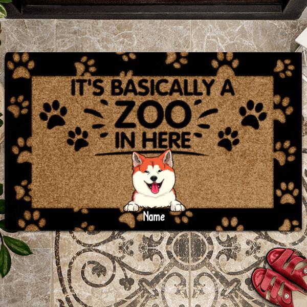 It's Basically A Zoo In Here, Pawprints Doormat, Personalized Dog & Cat Doormat, Gifts For Pet Lovers