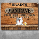 Man Cave Cold Beer Good Times Open 24 Hours, Cat & Beverage Sign, Personalized Cat Breeds Metal Sign, Bar Decor