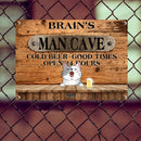 Man Cave Cold Beer Good Times Open 24 Hours, Cat & Beverage Sign, Personalized Cat Breeds Metal Sign, Bar Decor