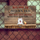 Welcome To Family Bar, Beer Wine Shots Shooters, Where Great Minds Drink Alike, Classic Wooden Theme, Personalized Dog Breeds Metal Sign