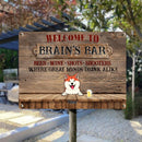 Welcome To Family Bar, Beer Wine Shots Shooters, Where Great Minds Drink Alike, Classic Wooden, Personalized Dog & Cat Breeds Metal Sign