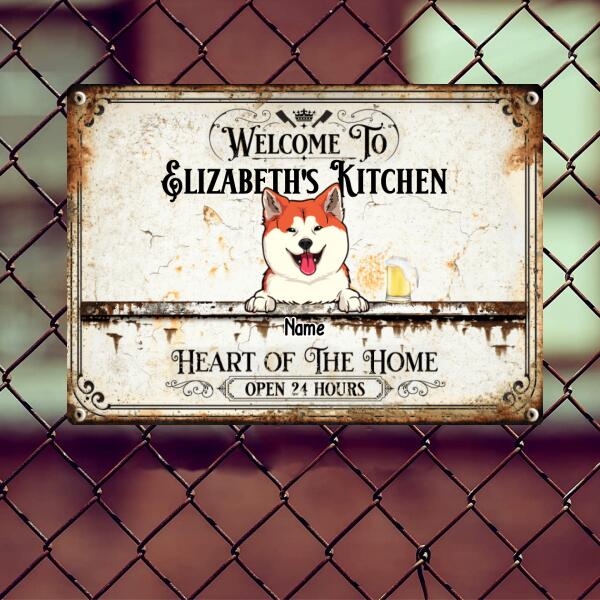 Welcome To My Kitchen Heart Of The Home, Welcome Sign, Personalized Dog & Cat Metal Sign, Kitchen Decor