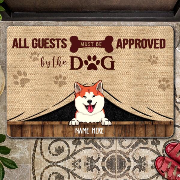 All Guests Must Be Approved By The Dogs, Yellow Canvas Background, Personalized Dog Breeds Doormat