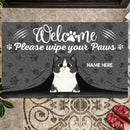 Welcome Please Wipe Your Paws, Grey Curtain Background, Personalized Cat Breeds Doormat