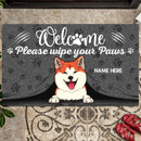 Welcome Please Wipe Your Paws, Grey Curtain Background, Personalized Dog & Cat Breeds Doormat