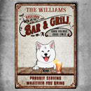 Backyard Bar & Grill, Good Friends Good Times, Proudly Serving What Ever You Bring, Personalized Dog Metal Sign