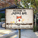 Welcome To Family Backyard Bar & Grill, Beer Wine Shots Every Hour Is Happy Hour, Personalized Dog & Cat Metal Sign
