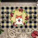 It's So Good To Be Home, Checked Background With Wreath, Personalized Dog & Cat Doormat