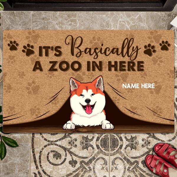 It's Basically Zoo In Here, Pet Peeking From Curtain, Personalized Dog & Cat Doormat, Gifts For Pet Lovers