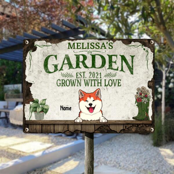 Garden Grown With Love, Plant & Flower Sign, Personalized Dog & Cat Metal Sign, Garden Decor