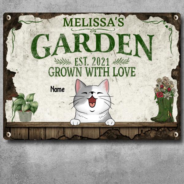 Garden Grown With Love, Plant & Flower Sign, Personalize Cat Breeds Metal Sign, Garden Decor